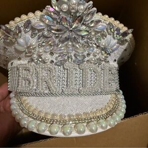 Elegant Silver Bride Hat with Pearls and Crystals